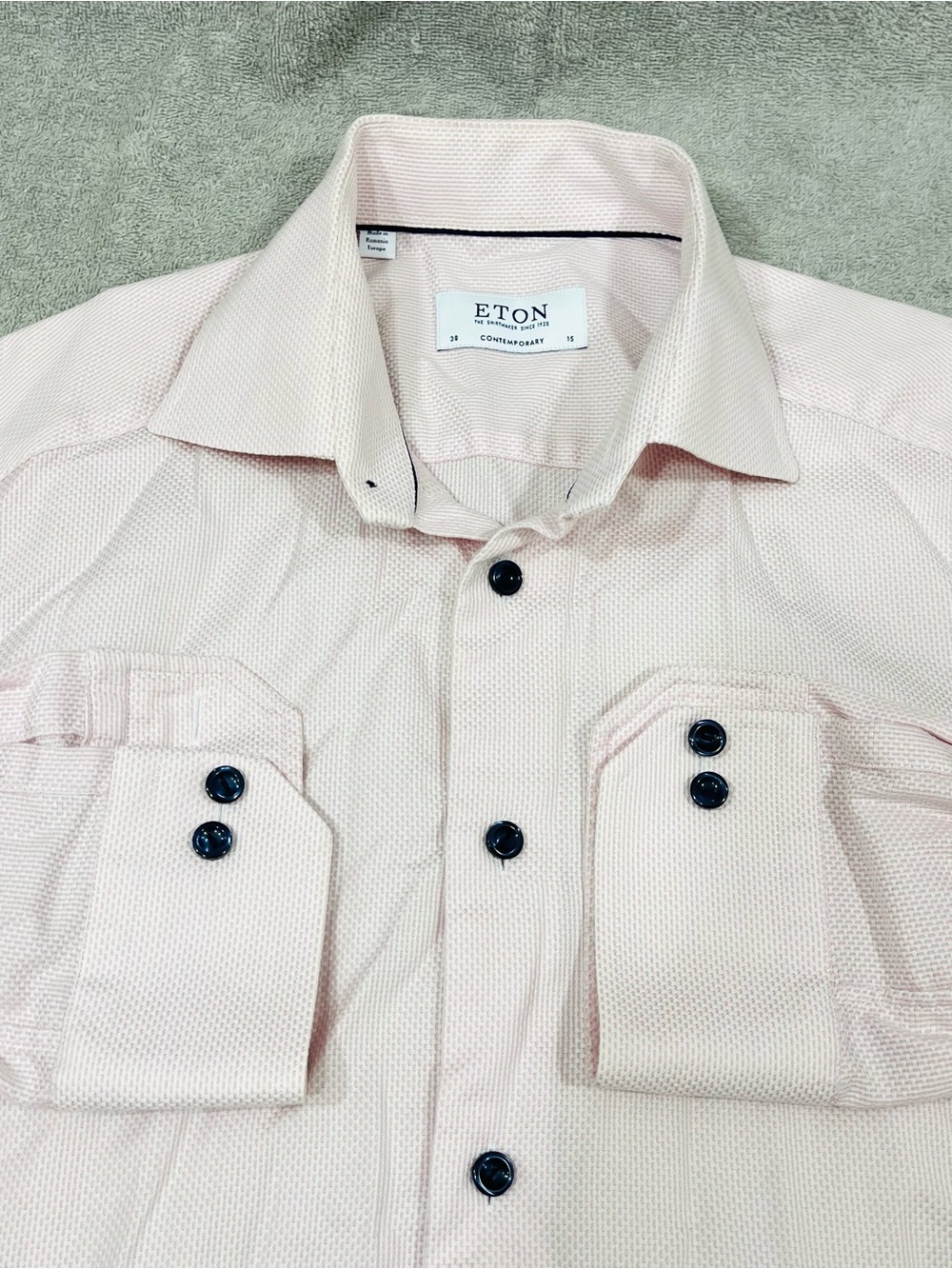 ETON Contemporary Dress Shirt Mens 15 / 38 Pink Geometric Stretch EUC